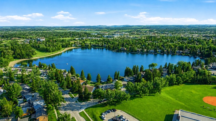 Lake Midnapore waterfront with mature trees